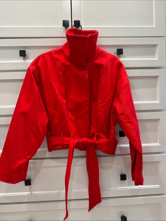 Zara Jackets & Blazers - BNWT Zara Red High-Neck Belted Bomber Jacket